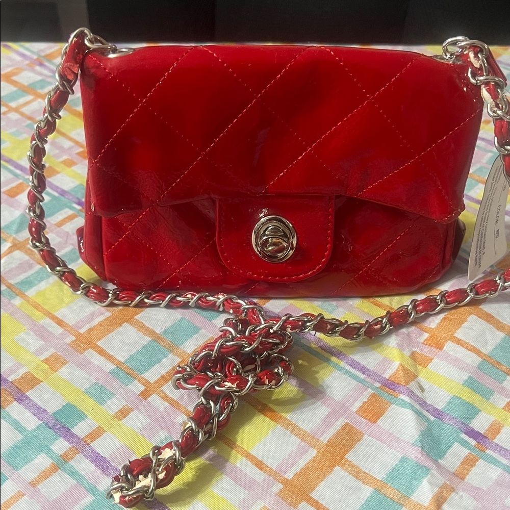 Red Quilted Chain Shoulder Bag